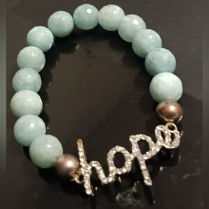 Elegant Aquamarine Beaded Bracelet with Hope Charm